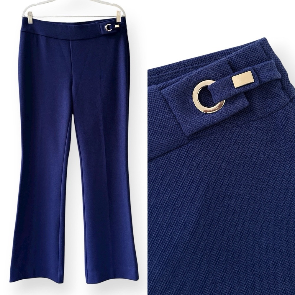 Chico's 10 Blue Size 1.5 Side Buckle Wide Leg Textured Stretch Pull-On Pants